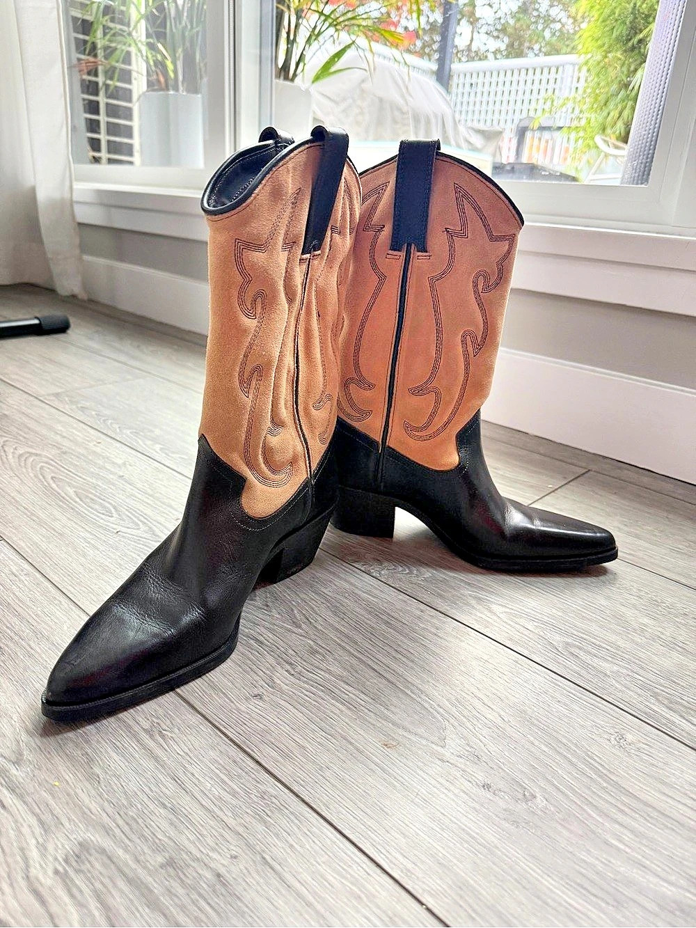 Zara Western Cowboy Boots EU 37 Black & Tan